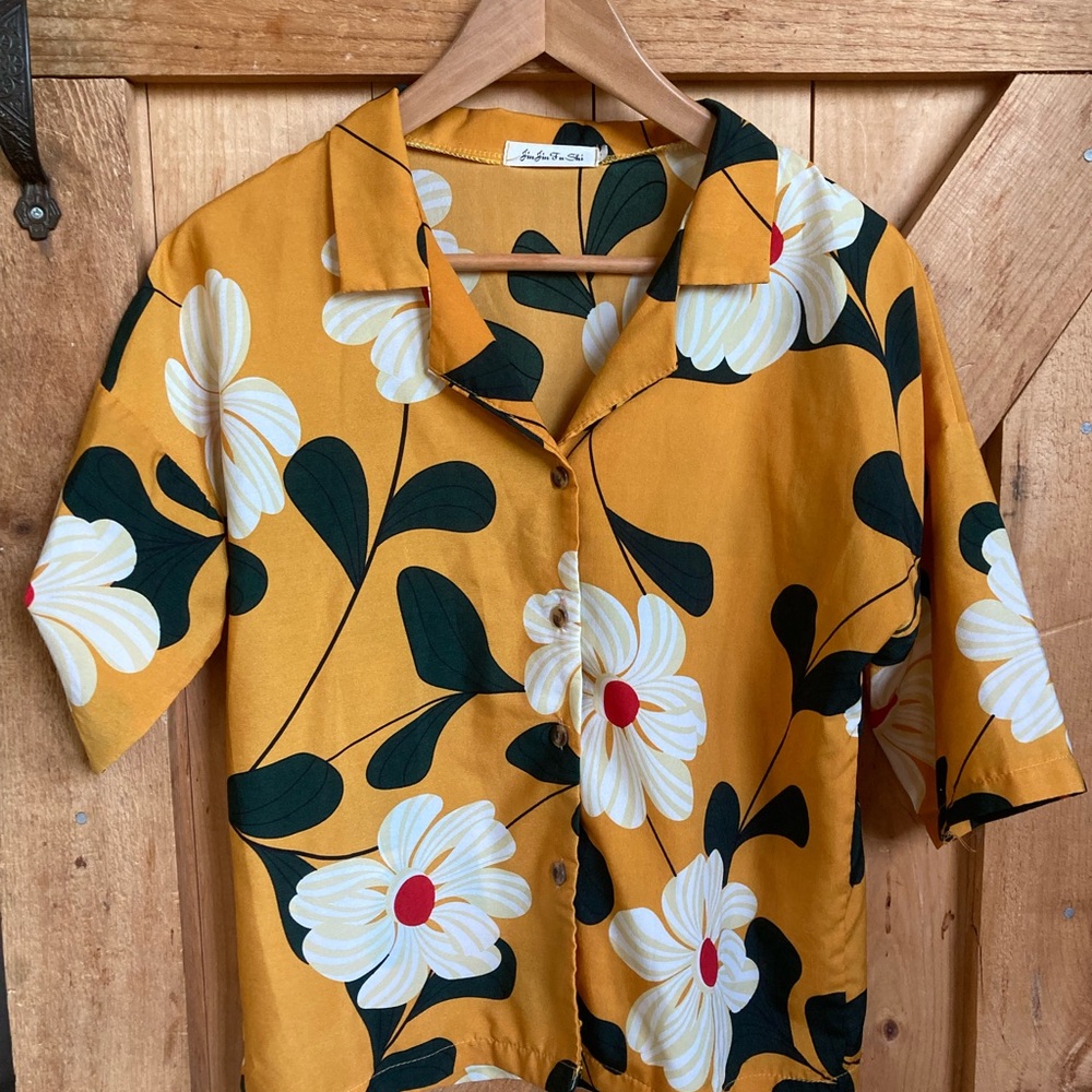 Floral Yellow Button-Up Shirt